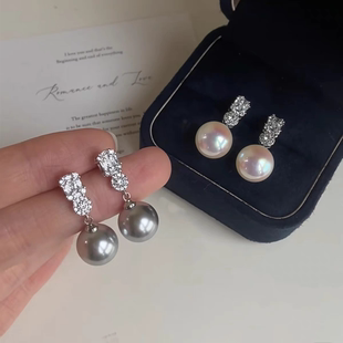 十里间【中古珍珠】法式浪漫气质亮晶晶珍珠耳环港风氛围感耳饰