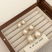 浪漫香槟色珍珠银针耳环百搭耳钉 法式 十里间 嗲嗲棉花珍珠