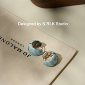 十里间 百搭少女baby蓝耳环气质少女耳圈耳扣 蓝色多瑙河