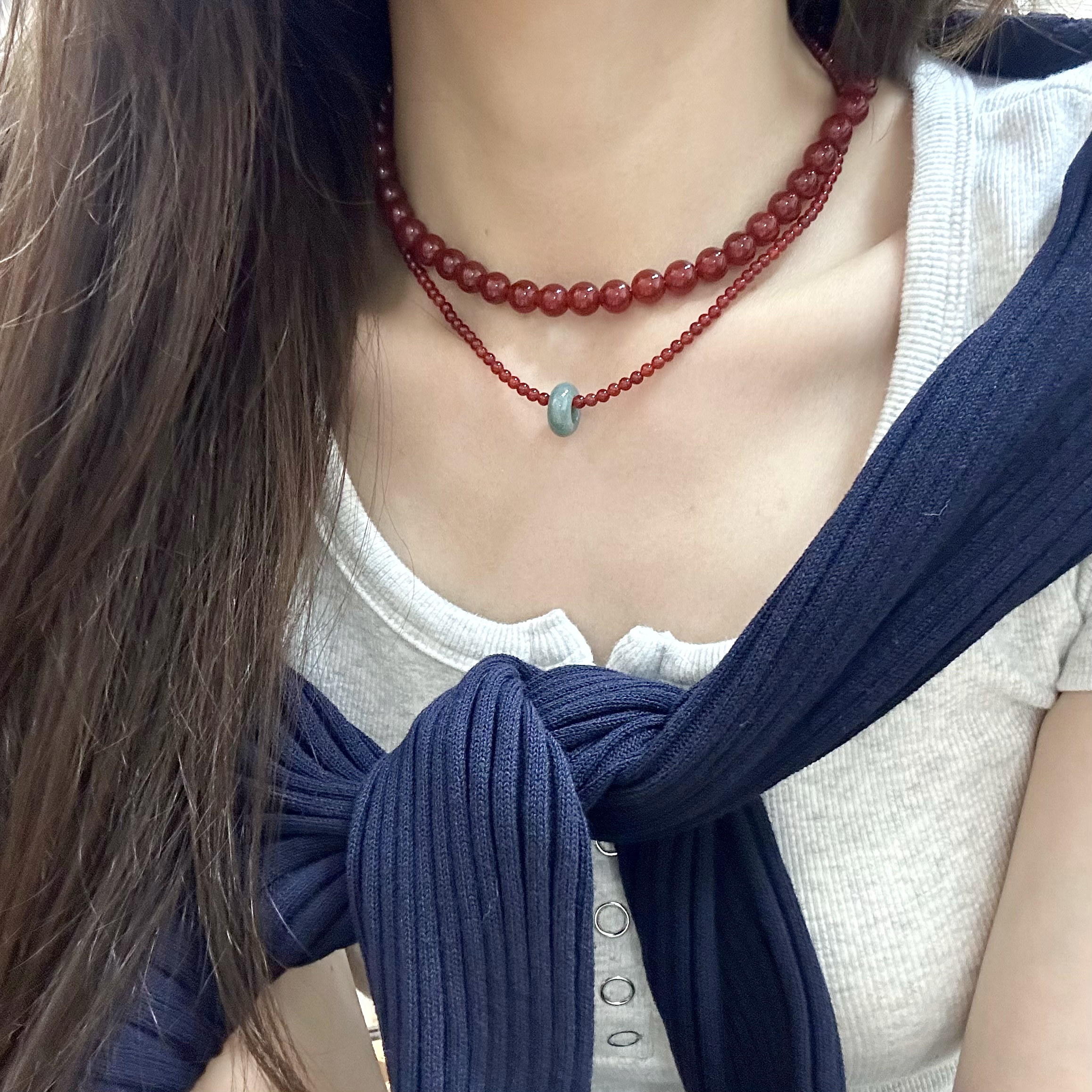 十里间s925银红玛瑙项链锁骨链