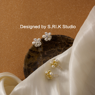 十里间【精致小花花】甜美小清新珍珠花簇耳钉百搭浪漫耳环