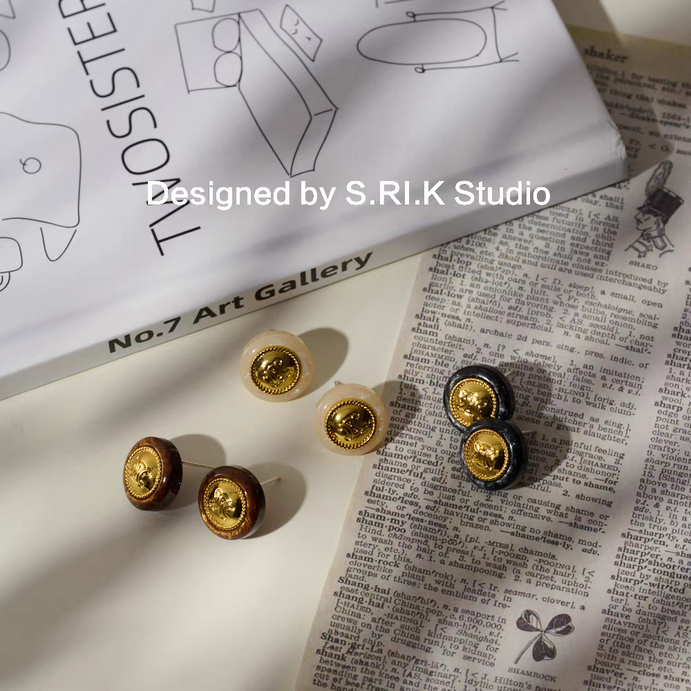 十里间【纽扣耳饰】法式复古耳饰中古冷淡风金属圆形耳环银针耳钉