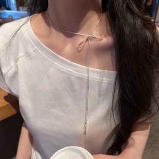 十里间【抽绳蝴蝶结】甜美浪漫亮晶晶镂空爱心蝴蝶结项链毛衣链