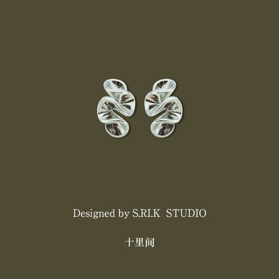 十里间波浪花朵银针耳环耳夹