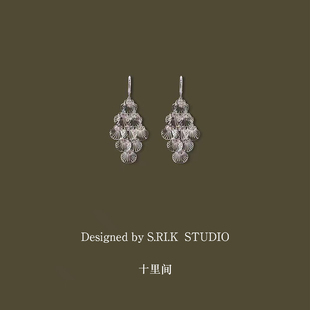 十里间【炫光里的贝壳】法式浪漫亮晶晶银片片耳环小众晚宴耳饰