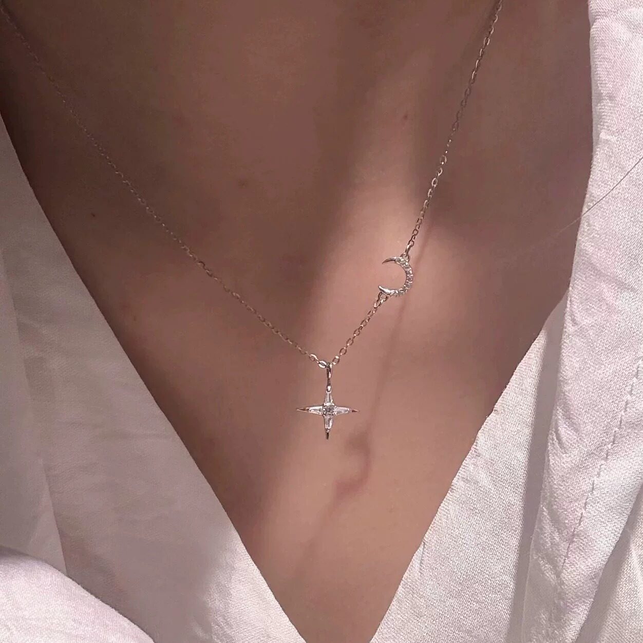 十里间【s925银｜月光】甜美小清新亮晶晶月亮芒星项链锁骨链图片