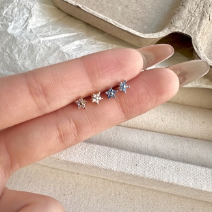 十里间【养耳不生锈】五角星花朵彩色锆石耳钉小巧精致耳骨钉耳环