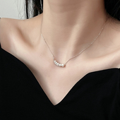 十里间 浪漫复古珍珠项链笑脸s925锁骨链 法式 珍珠 微笑～纯银