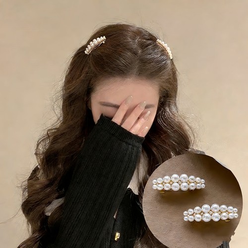 十里间【双排珍珠发夹】法式浪漫珍珠一字夹弹簧夹刘海夹边夹