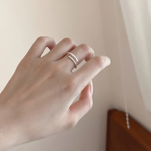 十里间【纯银｜线条】简约气质双层麻花戒指s925银百搭职场中戒
