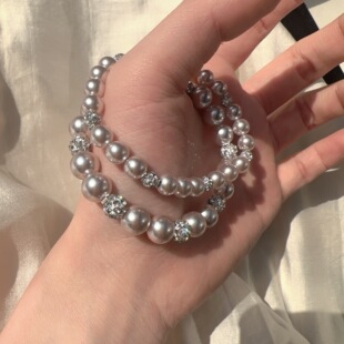 十里间【s925银｜海粉玫瑰】法式浪漫s925银珍珠手链叠戴手串