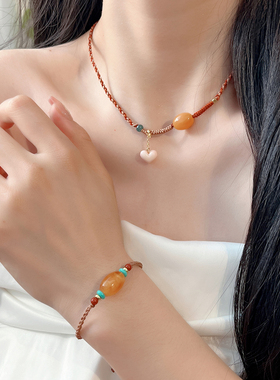 十里间文艺爱心滚珠编织项链手链