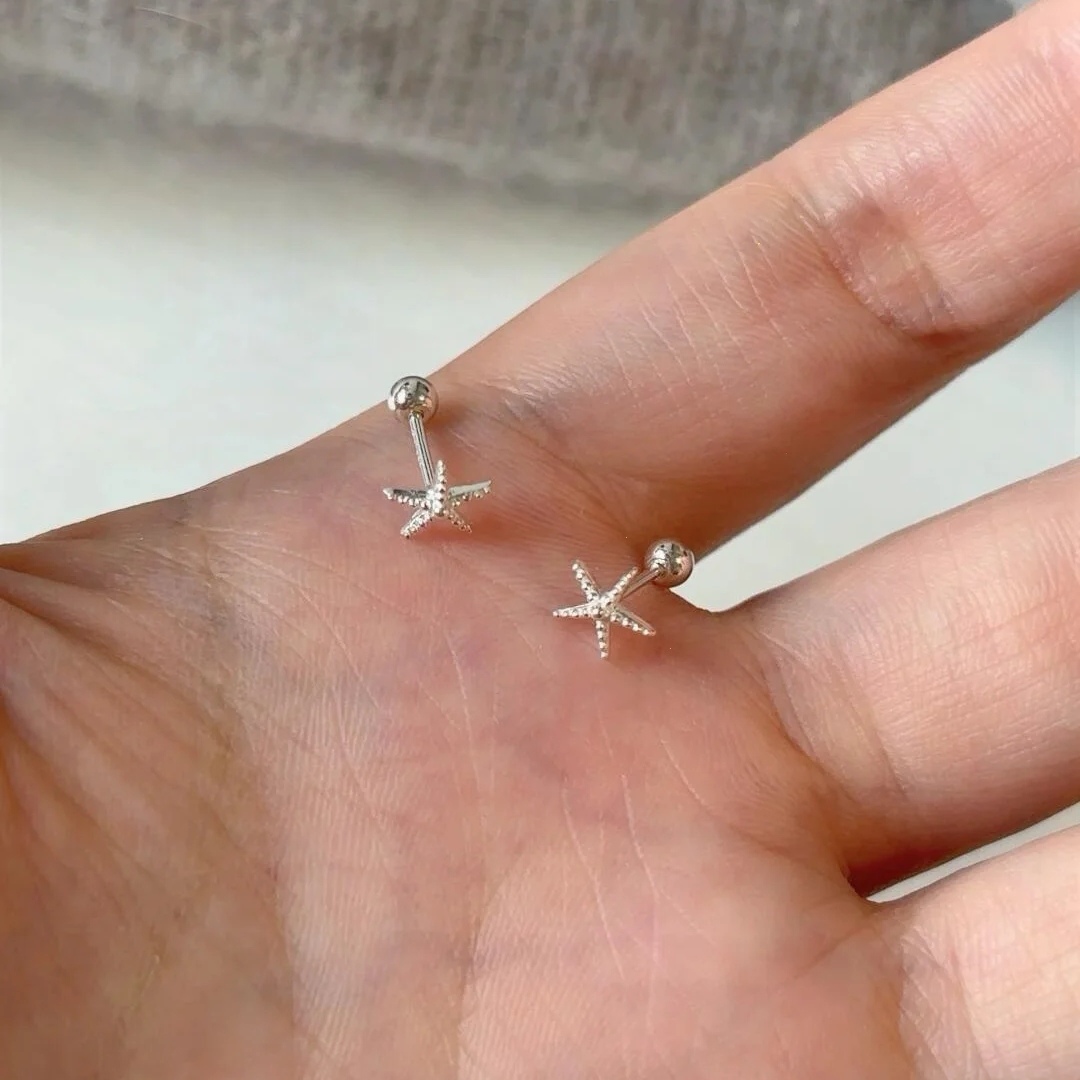 十里间【足银｜海星】甜美小清新简约气质s999星星耳钉海星耳骨钉
