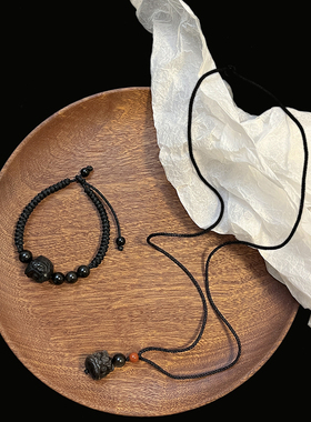 十里间黑曜石手工编织手链项链