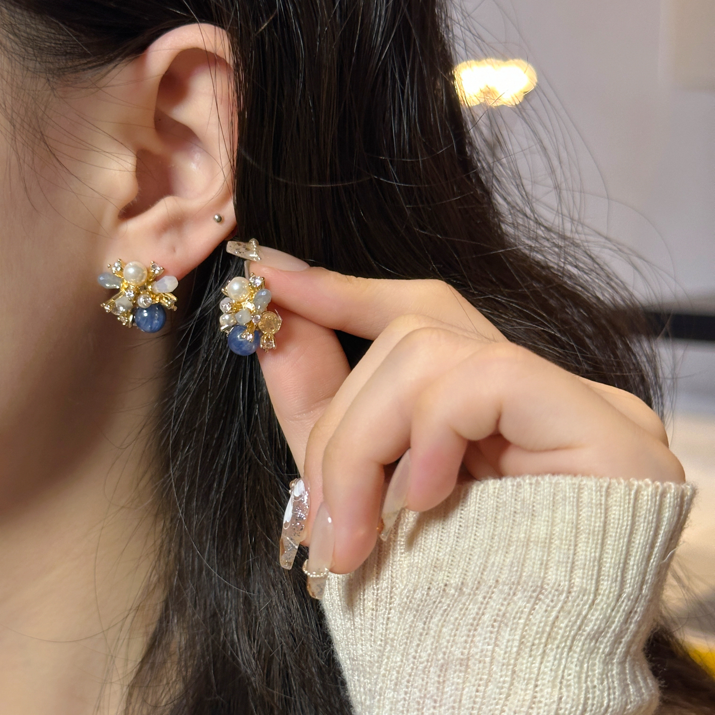 十里间【湖色】珍珠耳钉耳环