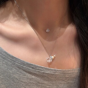 十里间【通体s925银｜许愿瓶】法式浪漫淡水珍珠白水晶项链锁骨链