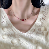 十里间 甜美小清新碧玺草莓晶水晶项链文艺锁骨链 s925银桃夭