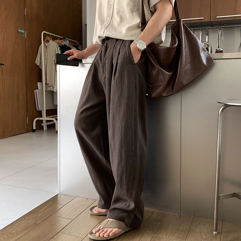ASCLO&QIAO韩版春夏休闲裤亚麻阔腿裤宽松帅气直筒潮流拖地裤垂感,男装,休闲裤,淘宝优惠券,粉丝福利购,淘宝优惠卷