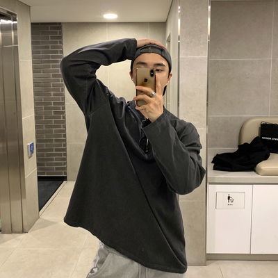 韩版春秋季纯色青年宽松百搭T恤