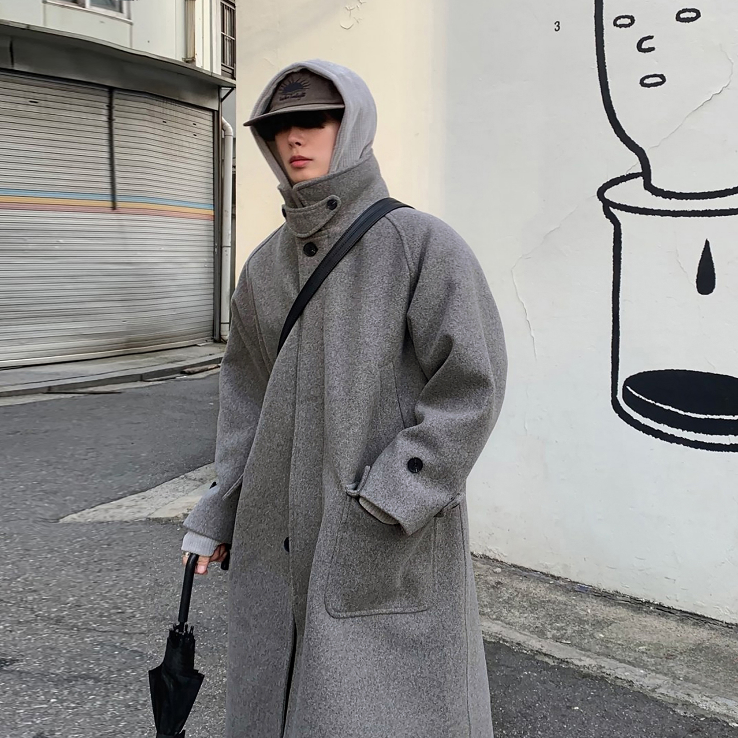 毛呢大衣宽松单排扣翻领质感男士