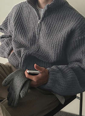 ASCLO&QIAO韩版男装半拉链立领摇粒绒外套简约宽松休闲保暖夹克