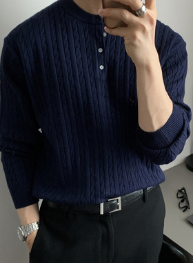 ASCLO&QIAO秋冬新款男针织衫毛衣小众亨利领百搭长袖保暖韩系潮流