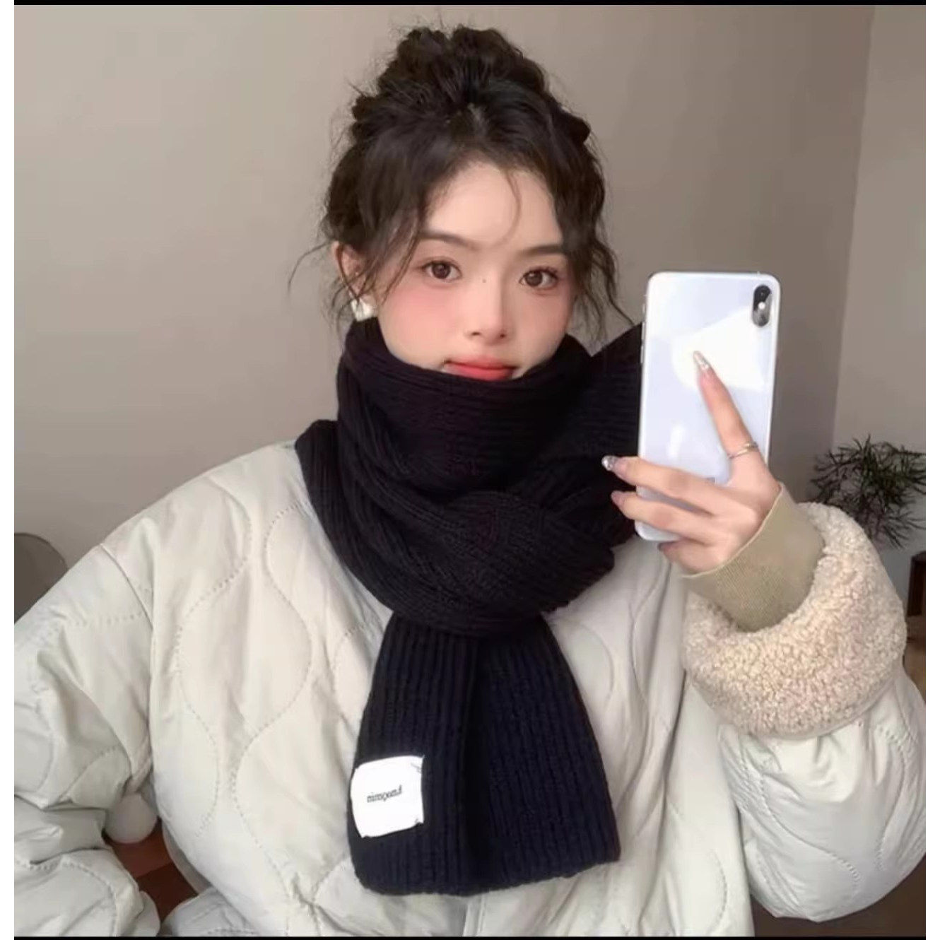 2026年新款女纯色针织围巾女秋冬季韩版学生毛线百搭保暖加厚围巾