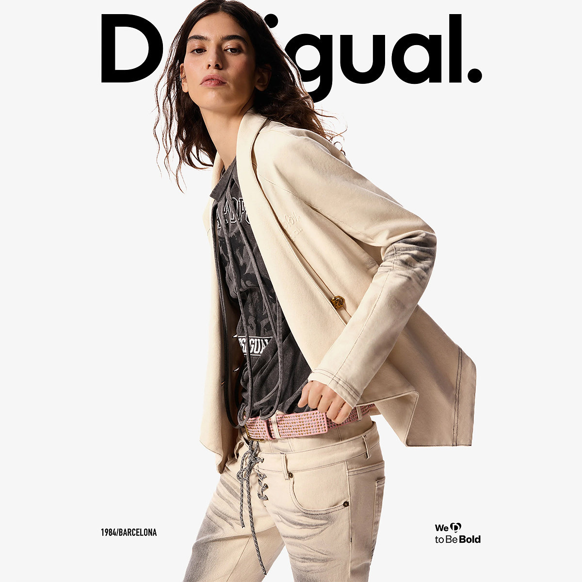 Desigual26春夏Masha Popova联名撞色猫须不对称长袖女式外套
