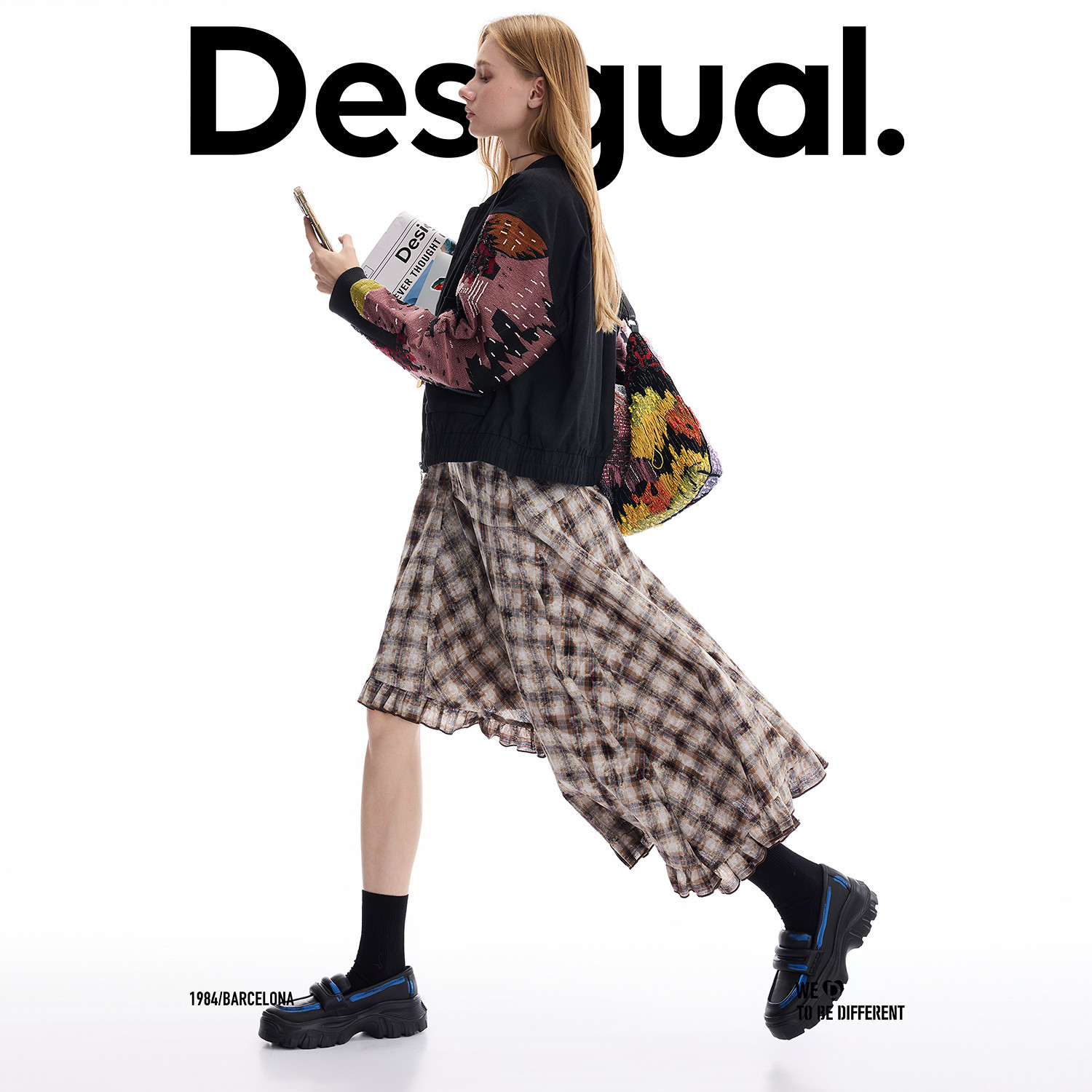 Desigual多色管珠刺绣棒球领短款长袖女式外套