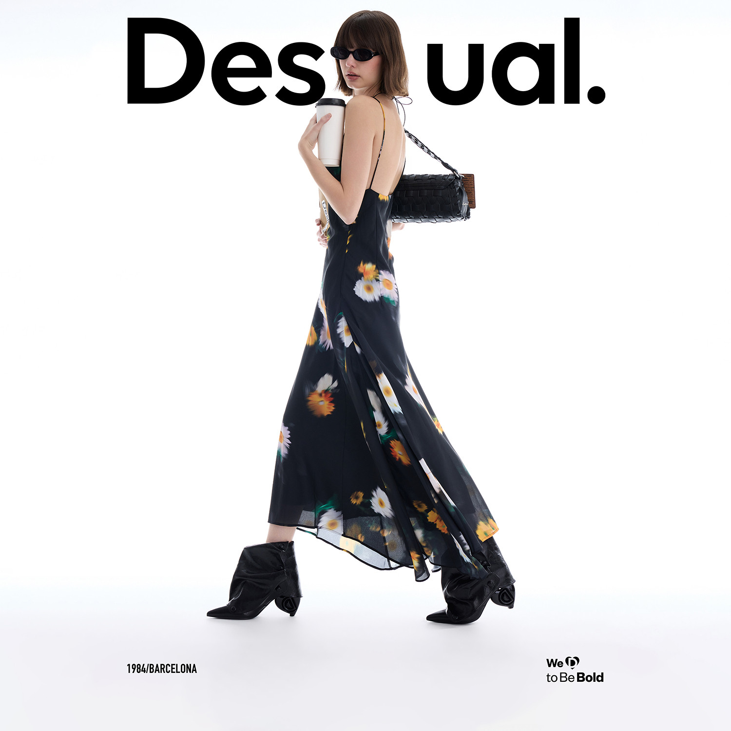 【汤曼妮粉丝专享】Desigual花朵印花V领吊带大摆连衣裙