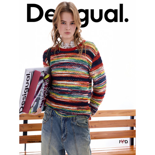 【超能小太阳】Desigual26秋冬新品短上衣复古圆领女式针织衫
