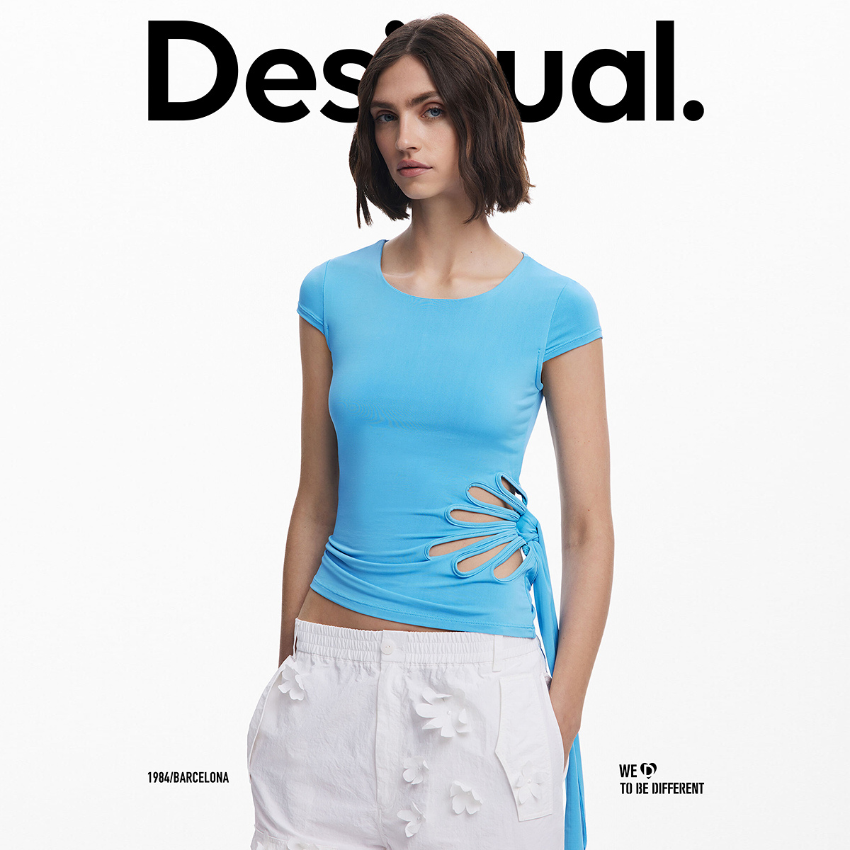 Desigual【Tyler设计师联名】侧腰镂空短袖修身女士T恤