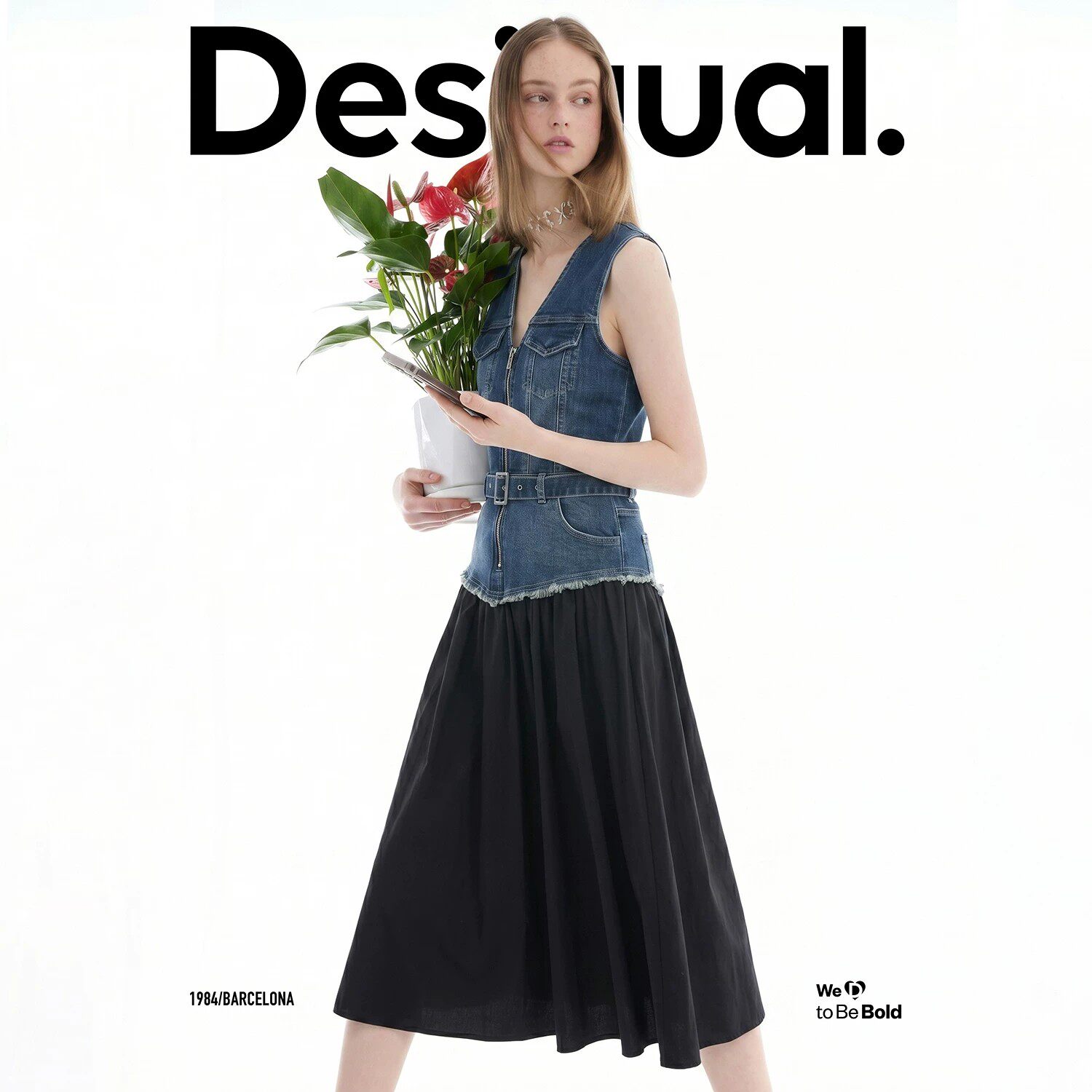 【原487】【超能小太阳】Desigual牛仔拼接v领无袖女式连衣裙