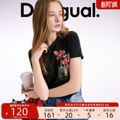 女式 休闲短袖 T恤 时尚 Desigual花朵印花刺绣修身