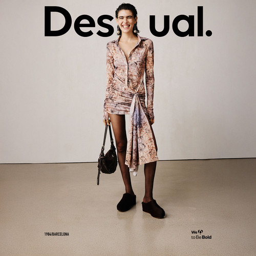 Desigual26春夏Studio系列手绘花朵印花抽褶飘片女式衬衫连衣裙