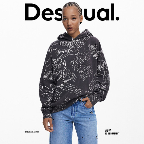 【Disney联名】Desigual手绘米奇印花连帽女士卫衣