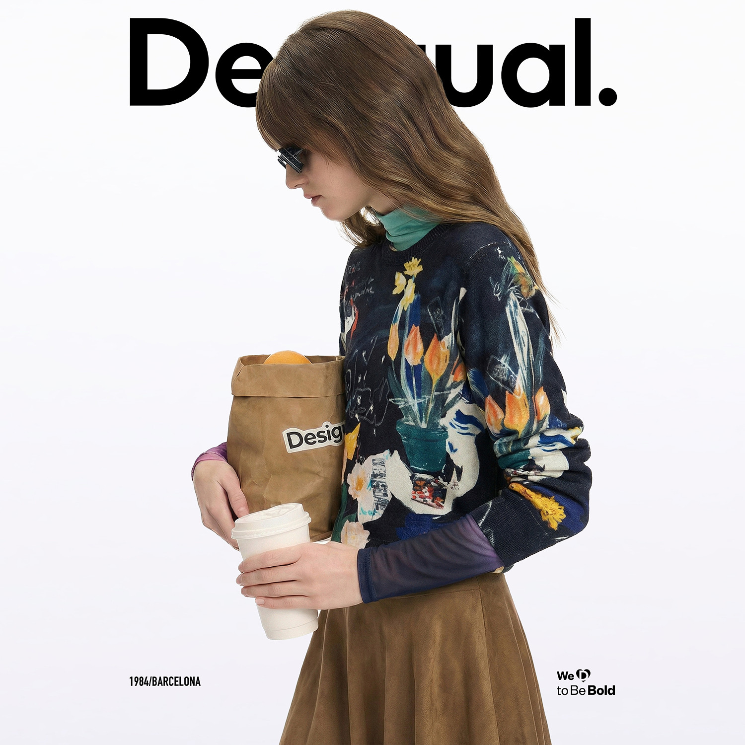 Desigual26春夏新品Lacroix联名插画花朵印花圆领长袖女式针织衫