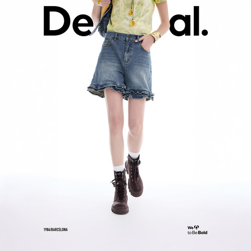 Desigual【博主同款】26春夏高腰拼接波浪边松紧腰短裤女式牛仔裤