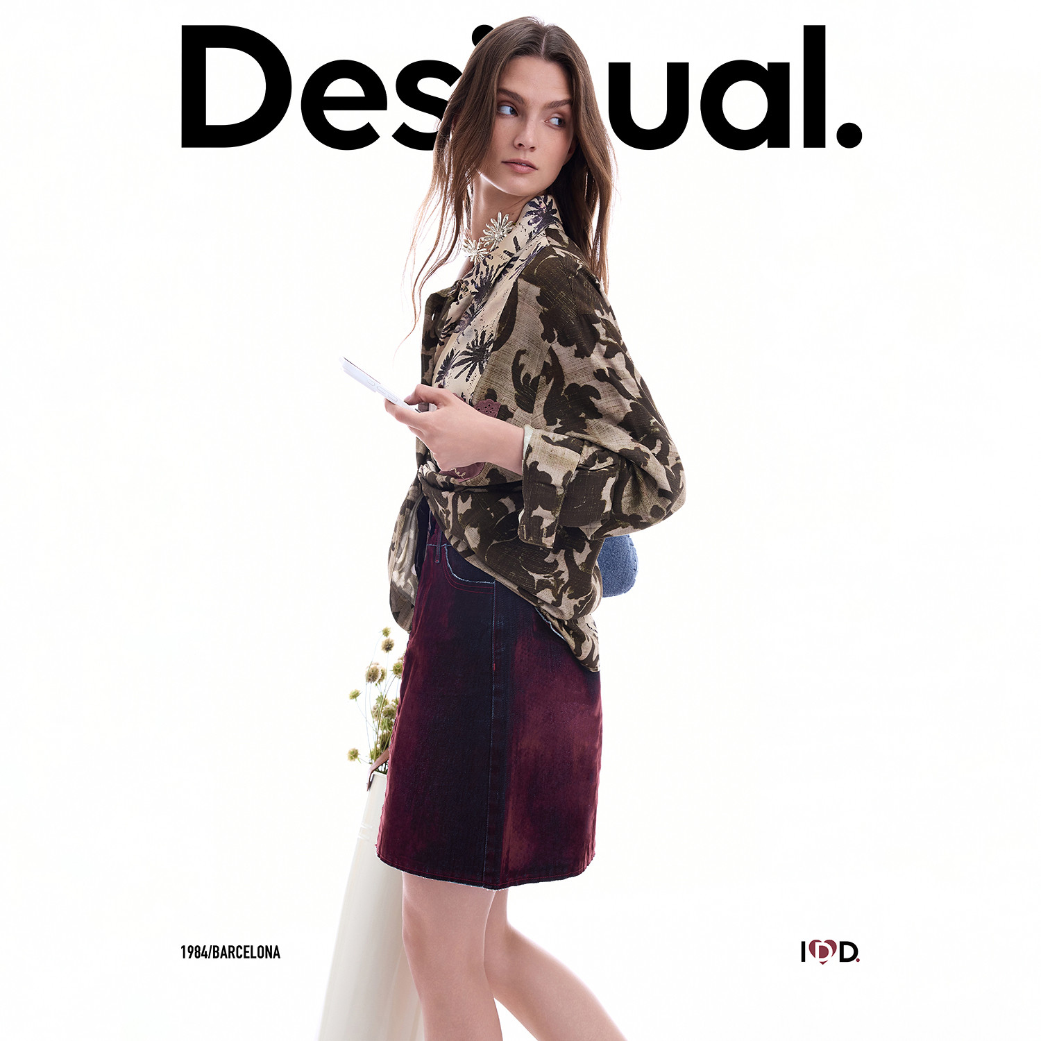 Desigual26秋冬新品宽松复古藤蔓雏菊印花拼接长袖女式衬衫
