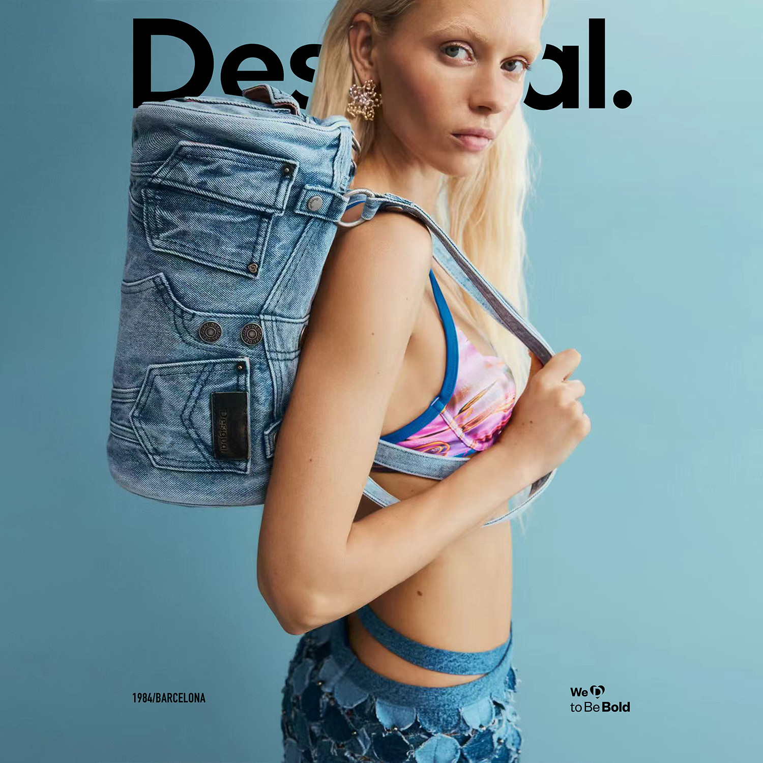 Desigual26春夏新品牛仔圆形解构设计手提斜挎包