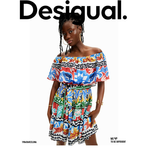 Desigual【Stella Jean设计师款】热带风印花收腰连衣裙