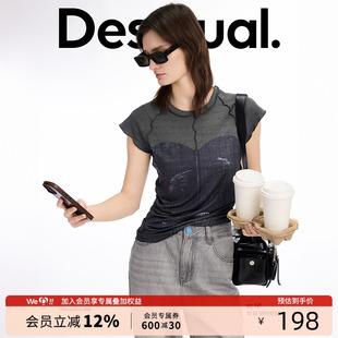 Desigual25春夏新款 彈力拼接印花短袖 女士短袖 T恤 修身