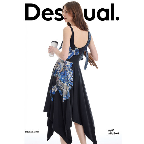 【LACROIX联名】Desigual26春夏新品手绘印花不对称下摆连衣裙