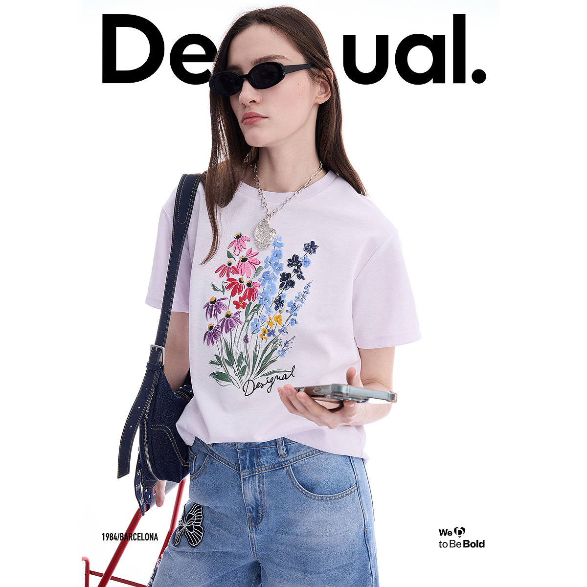 【呼呼专享】Desigual手绘花朵印花logo刺绣圆领短袖女式T恤