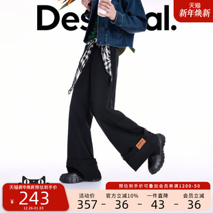 饰女士休闲裤 Desigual25秋冬新品 直筒黑色翻边设计皮牌装