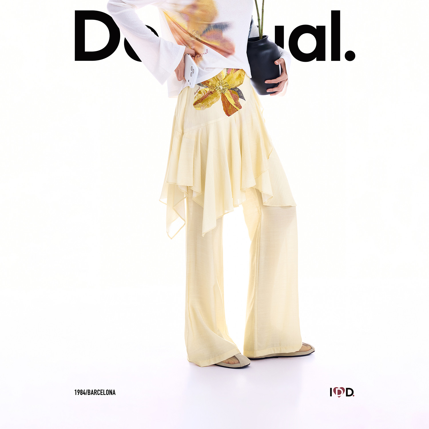 Desigual26秋冬新品花朵印花不对称裙裤女式休闲裤