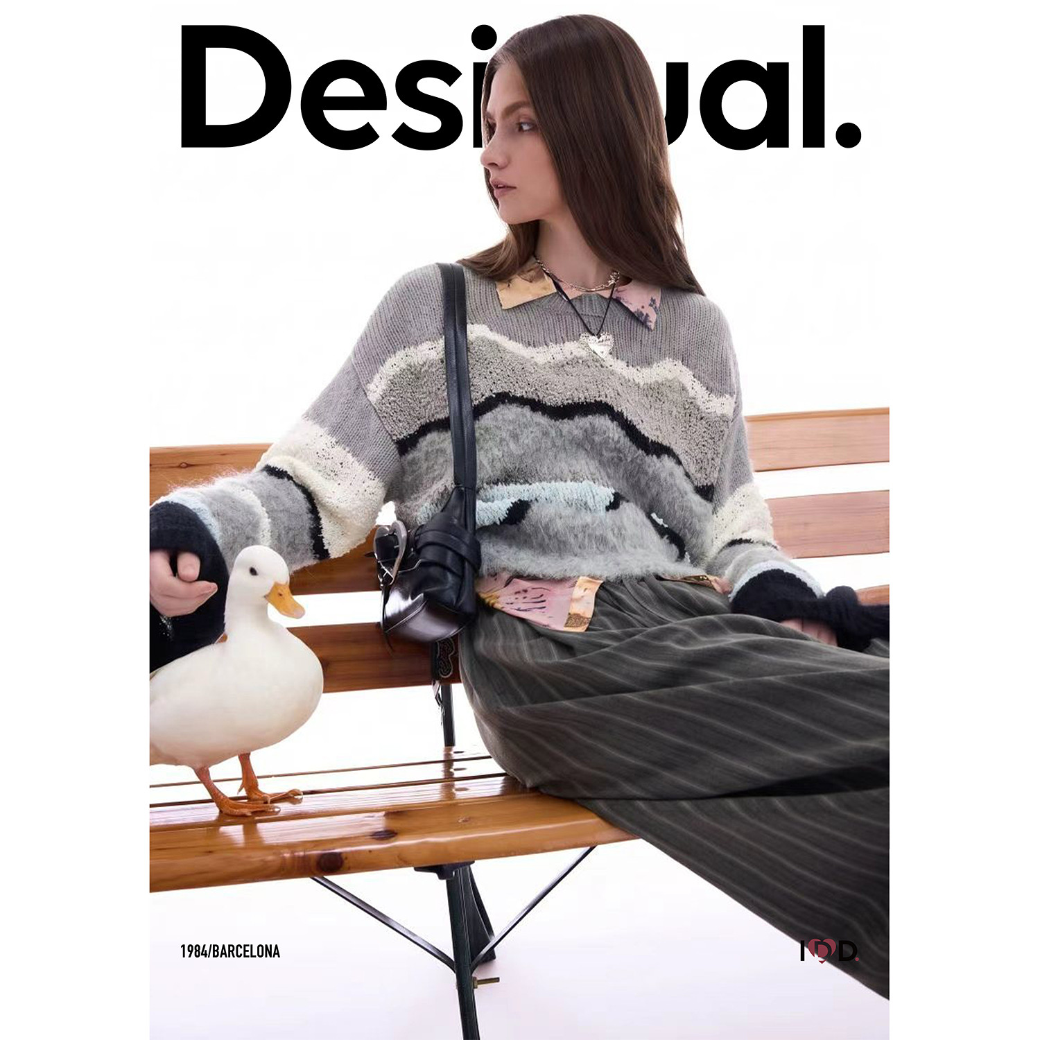 【呼呼专享】Desigual宽松撞色波浪条纹圆领长袖女式针织衫