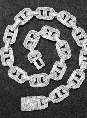 欧美嘻哈15mm猪鼻子古巴链项链铜微镶锆石日字链男士项链配饰批发