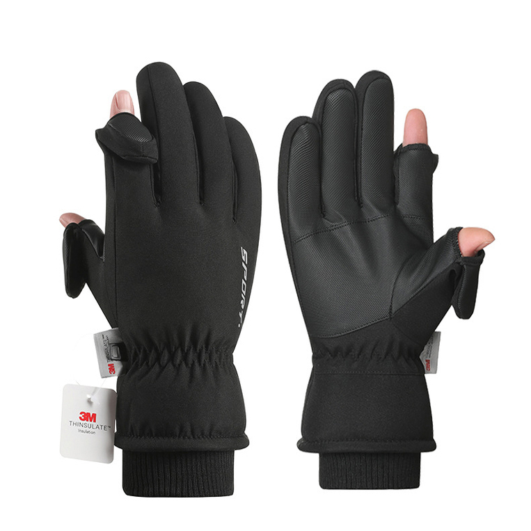 秋冬手套男保暖加绒摩托车手套户外防风手套露指触屏开车防滑钓鱼