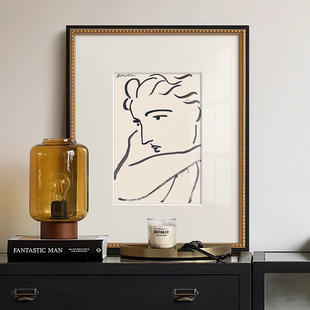 马蒂斯人物线条挂画法式 饰画北欧书房中古挂画 复古小众艺术客厅装